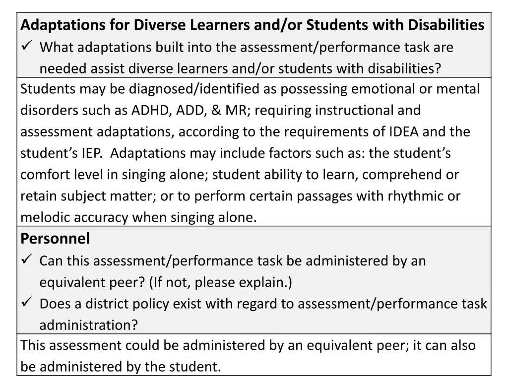 adaptations for diverse learners and or students