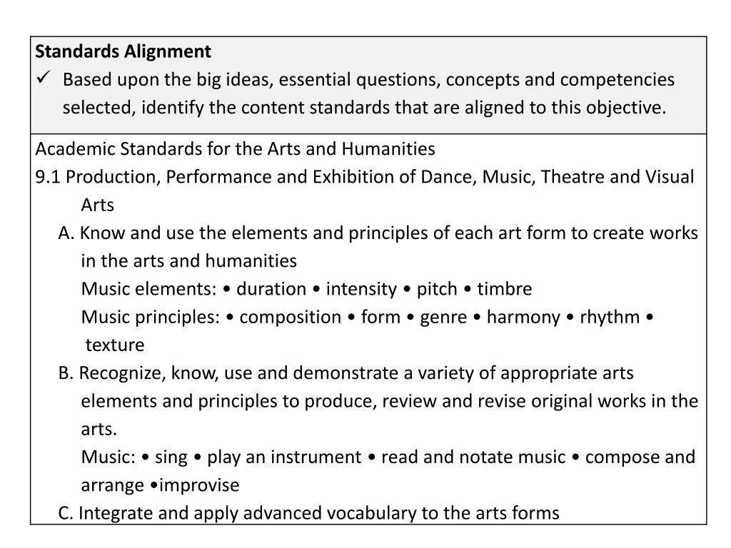 standards alignment based upon the big ideas