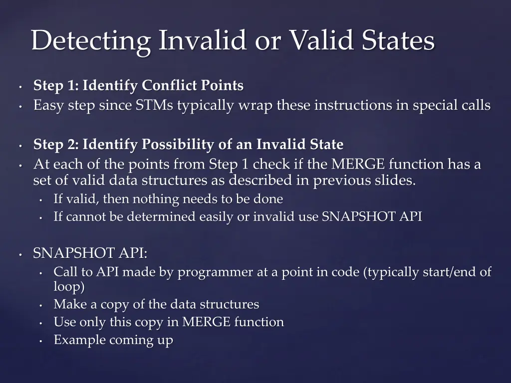 detecting invalid or valid states