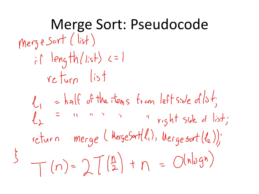 merge sort pseudocode