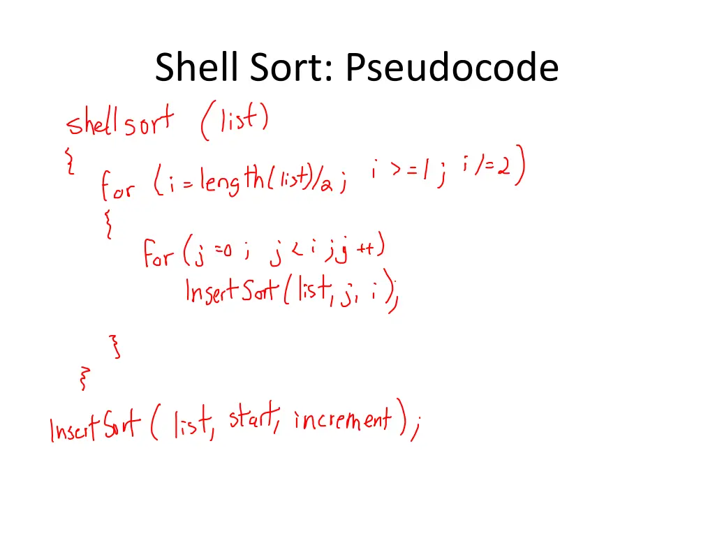 shell sort pseudocode