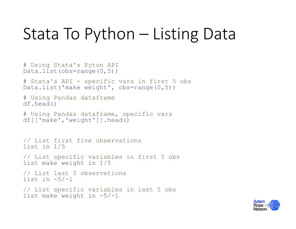 stata to python listing data