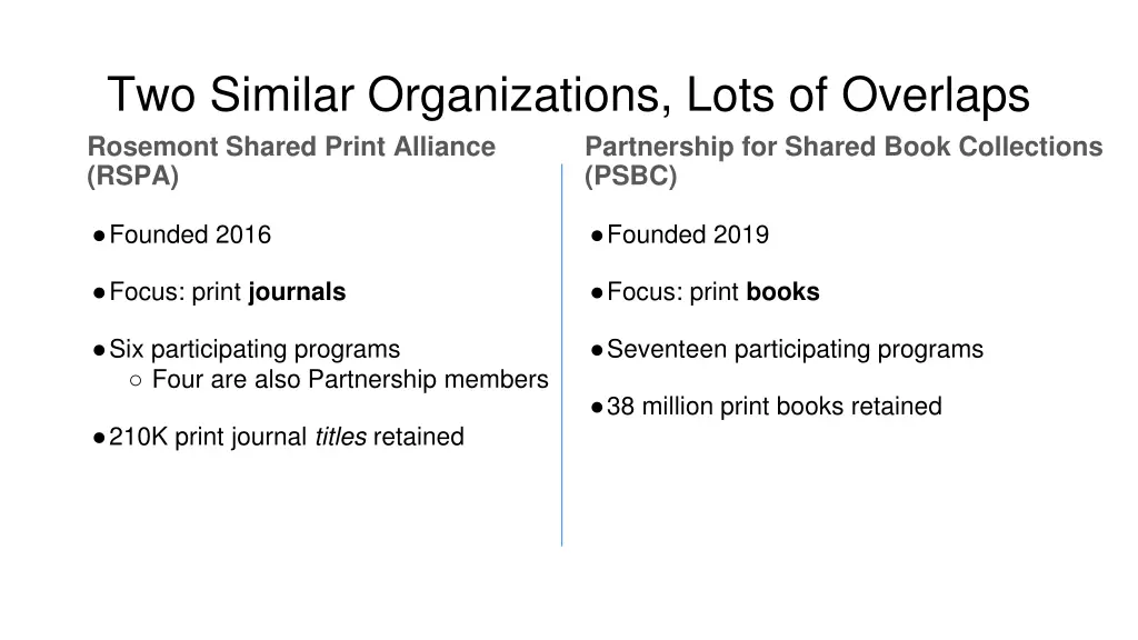 two similar organizations lots of overlaps