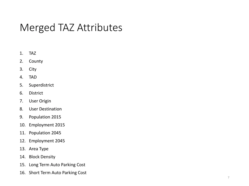 merged taz attributes