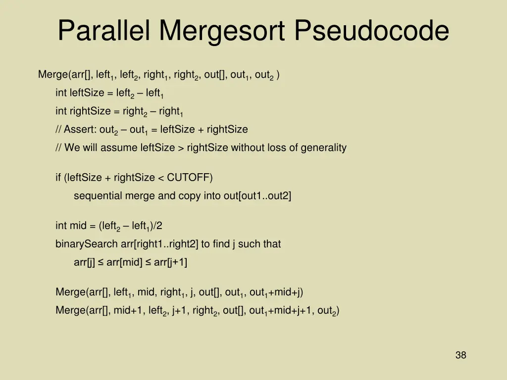 parallel mergesort pseudocode