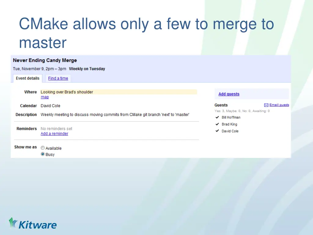 cmake allows only a few to merge to master