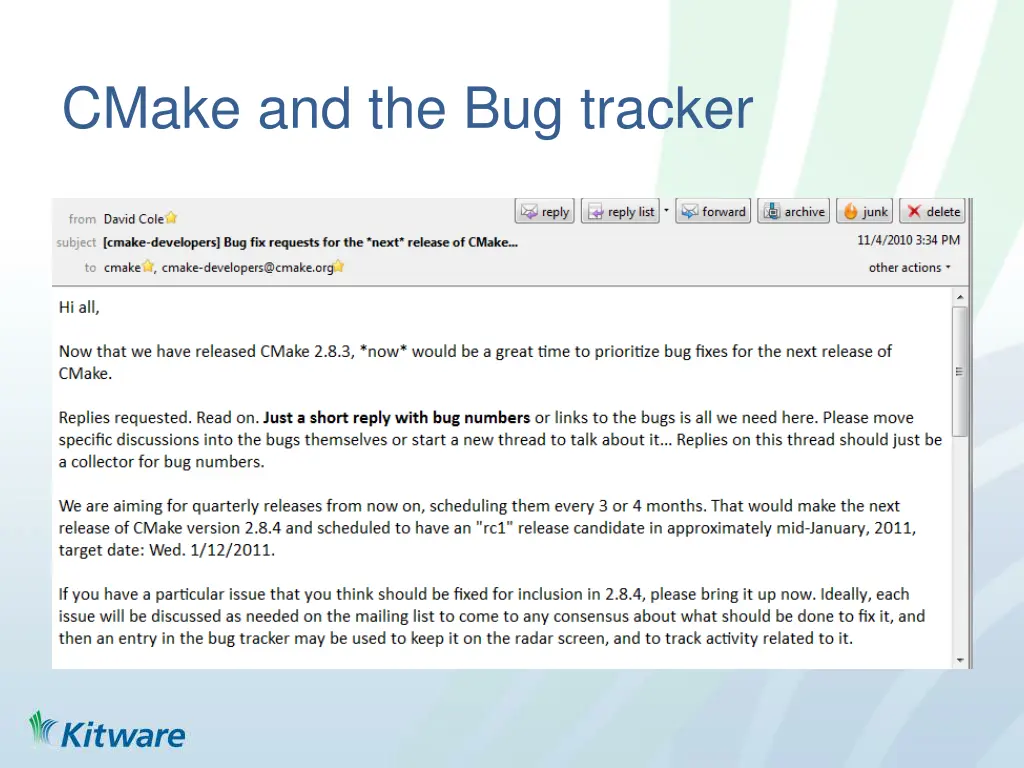 cmake and the bug tracker