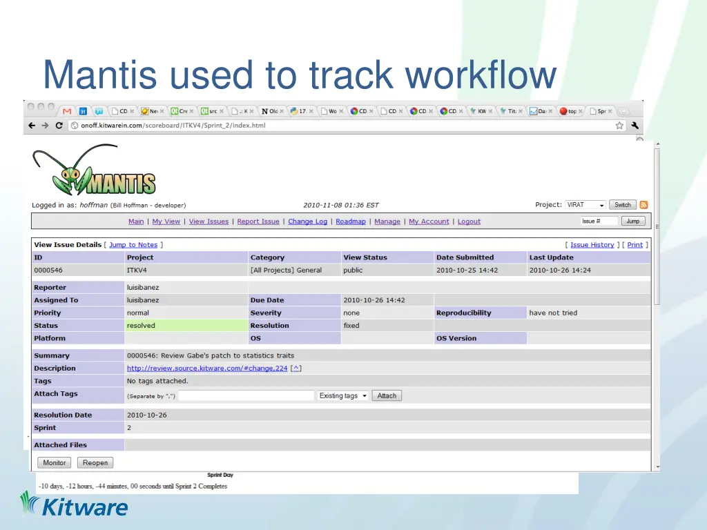 mantis used to track workflow