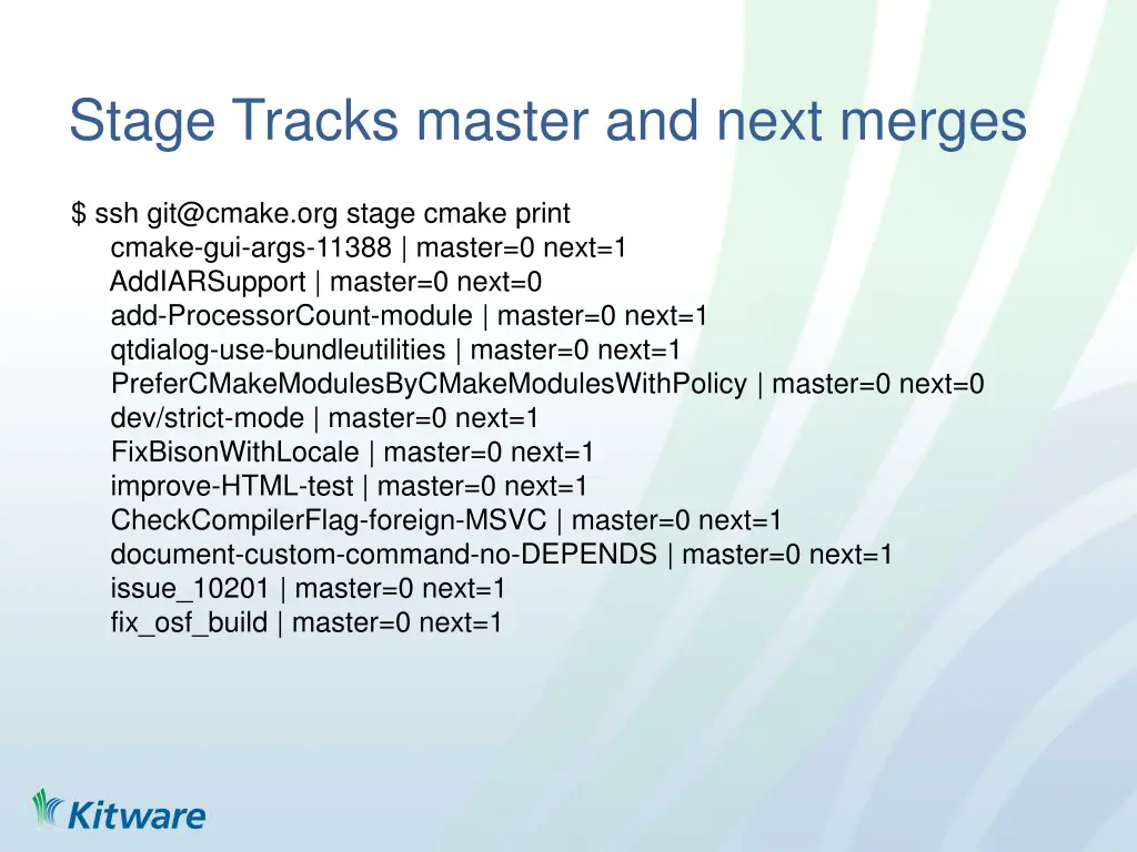 stage tracks master and next merges