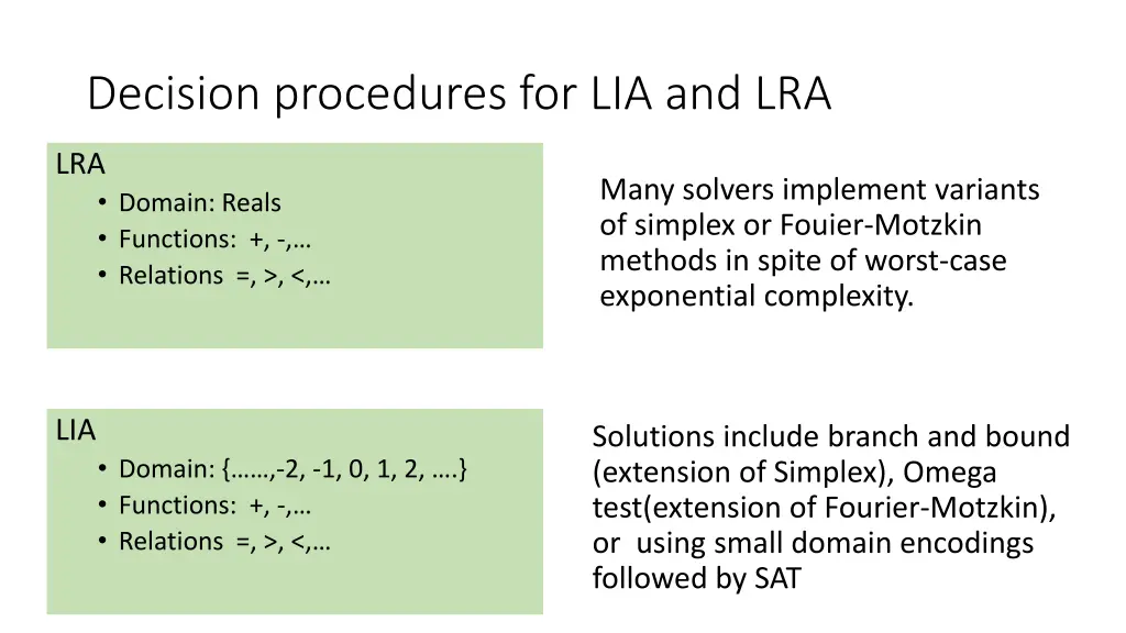 decision procedures for lia and lra