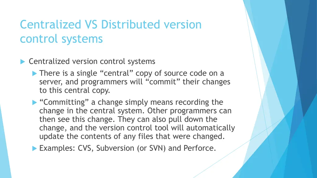 centralized vs distributed version control systems