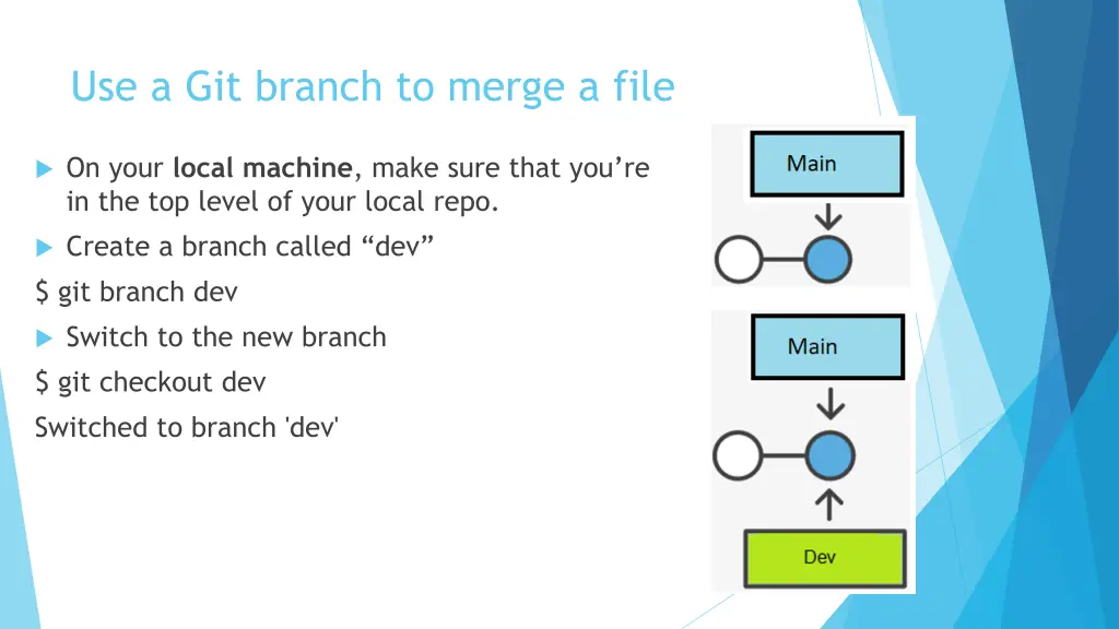 use a git branch to merge a file 1