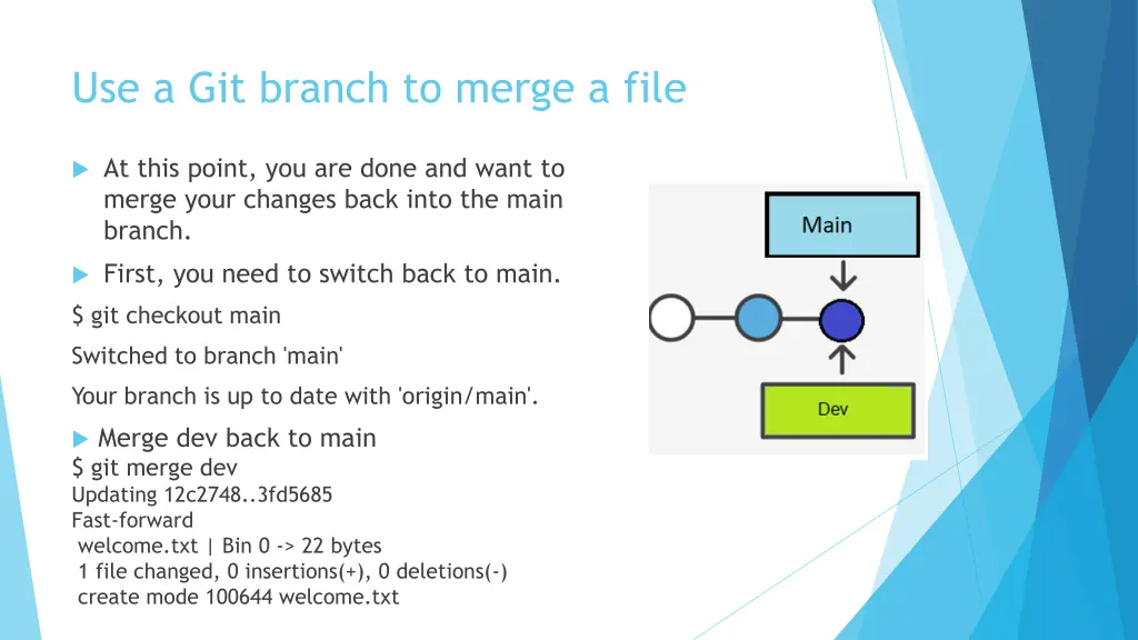 use a git branch to merge a file 3