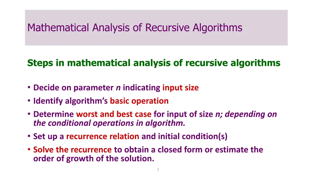 mathematical analysis of recursive algorithms