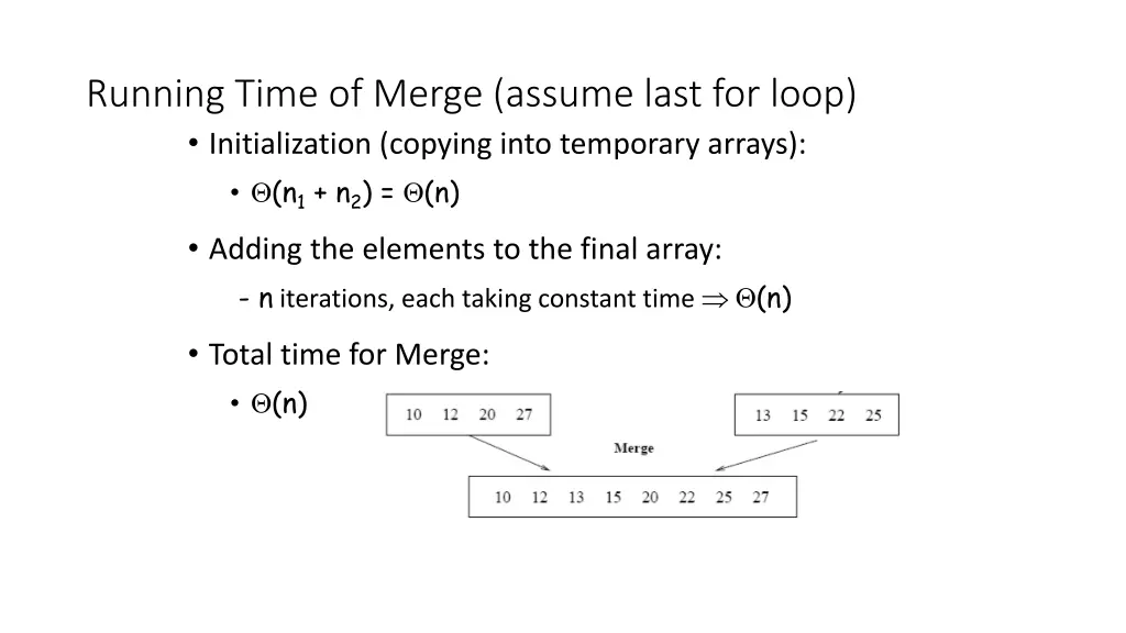 running time of merge assume last for loop