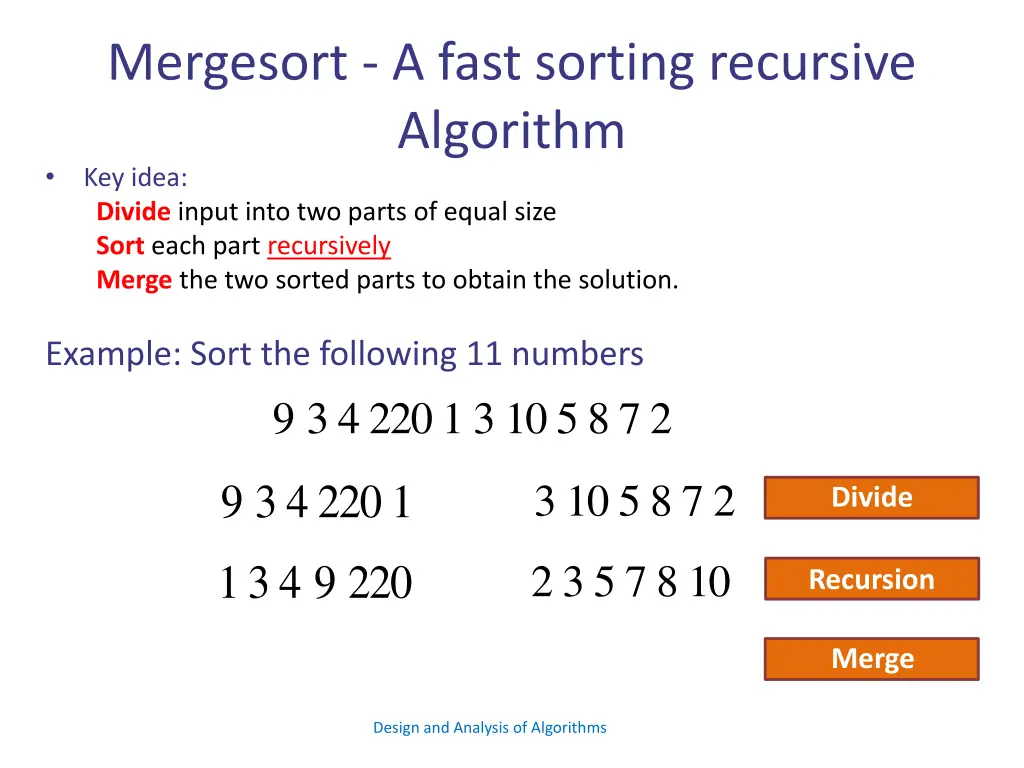 mergesort a fast sorting recursive algorithm 2