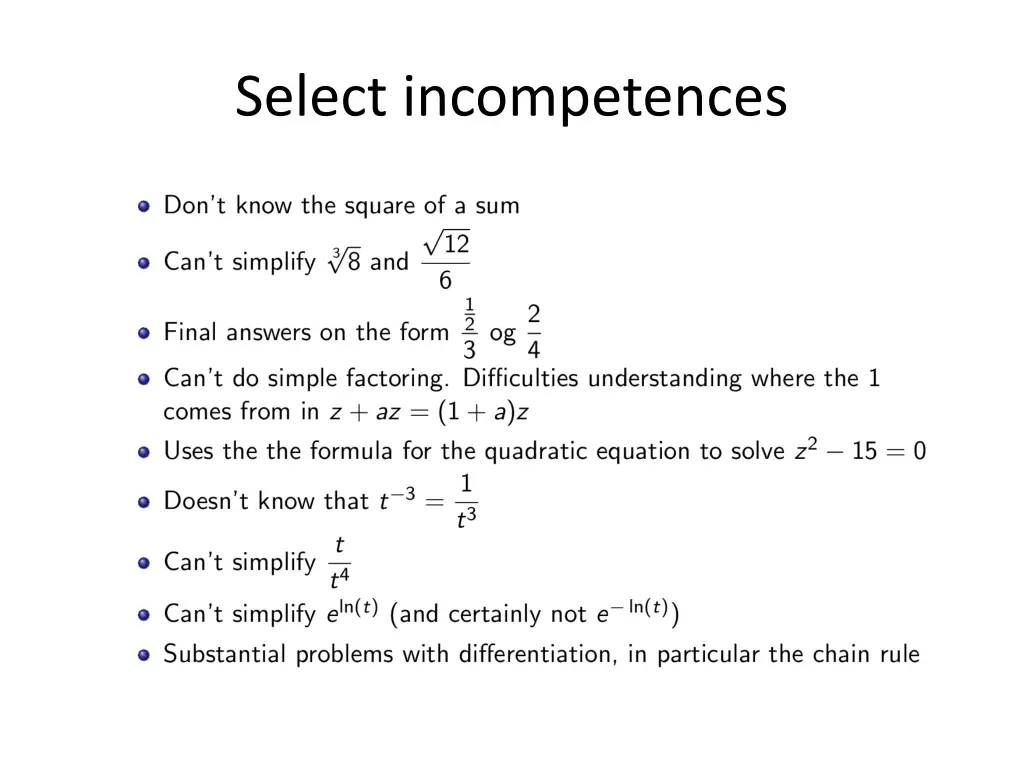 select incompetences