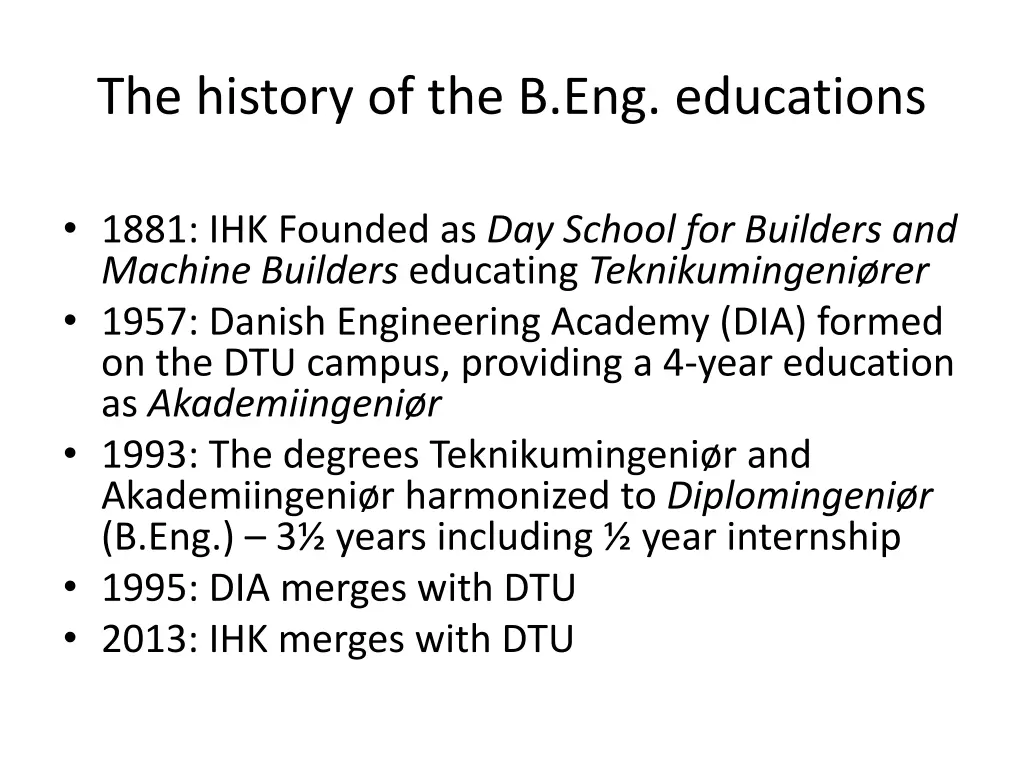 the history of the b eng educations