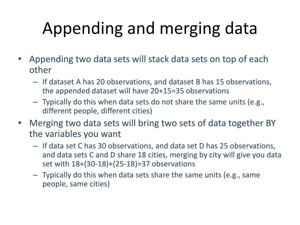 appending and merging data