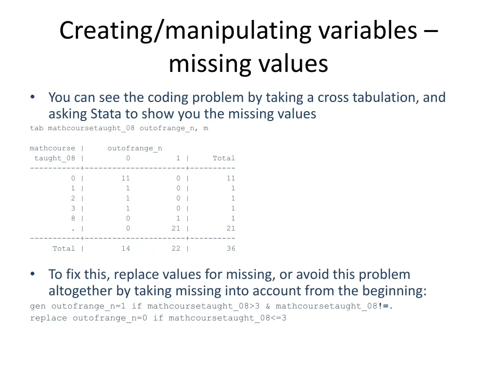 creating manipulating variables missing values 1