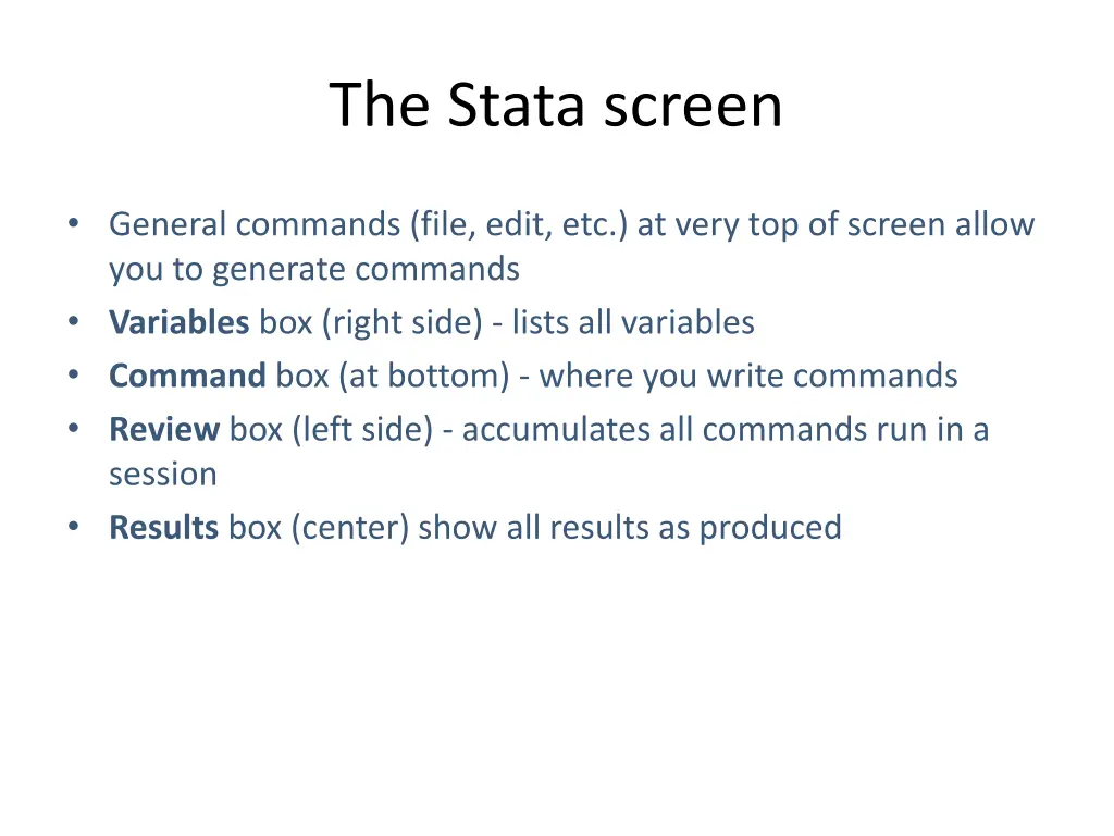 the stata screen