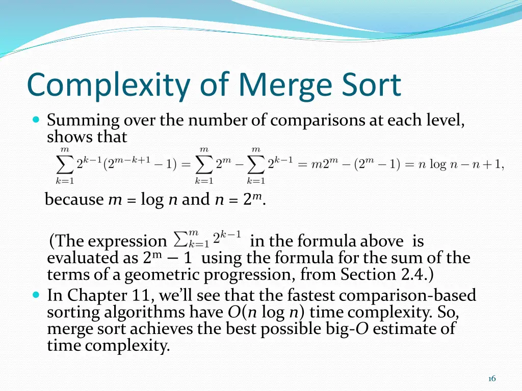 complexity of merge sort summing over the number