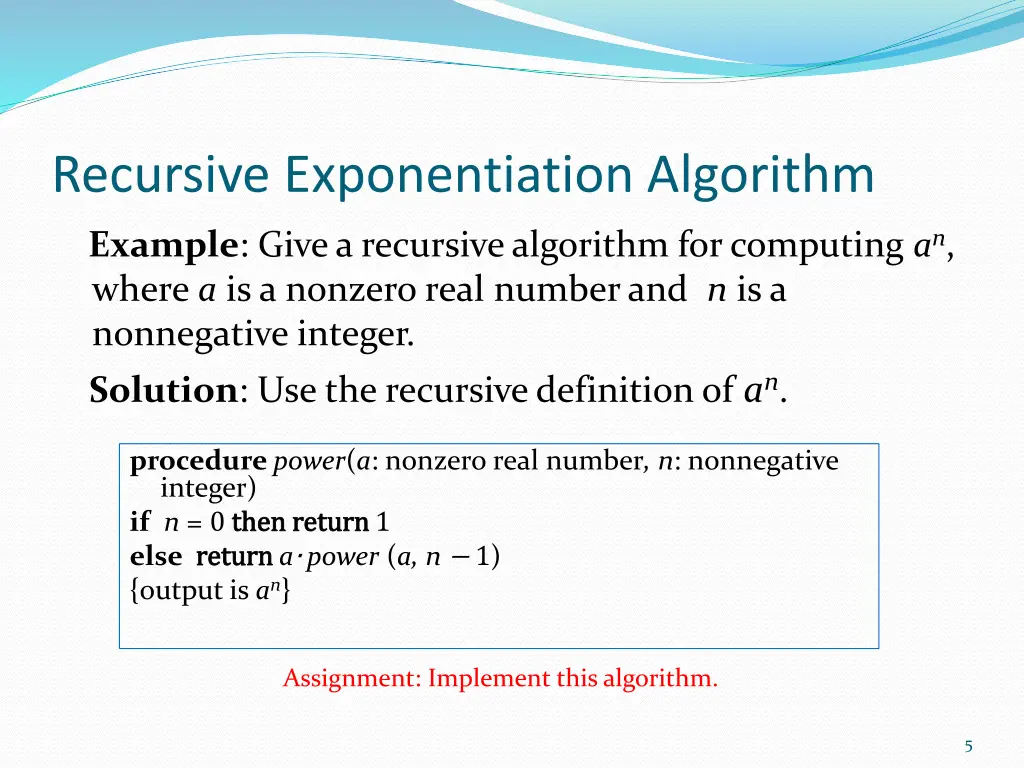 recursive exponentiation algorithm