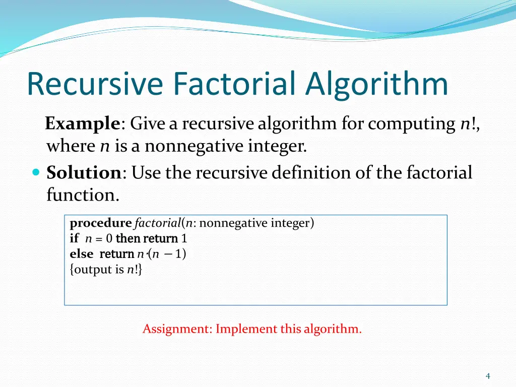 recursive factorial algorithm