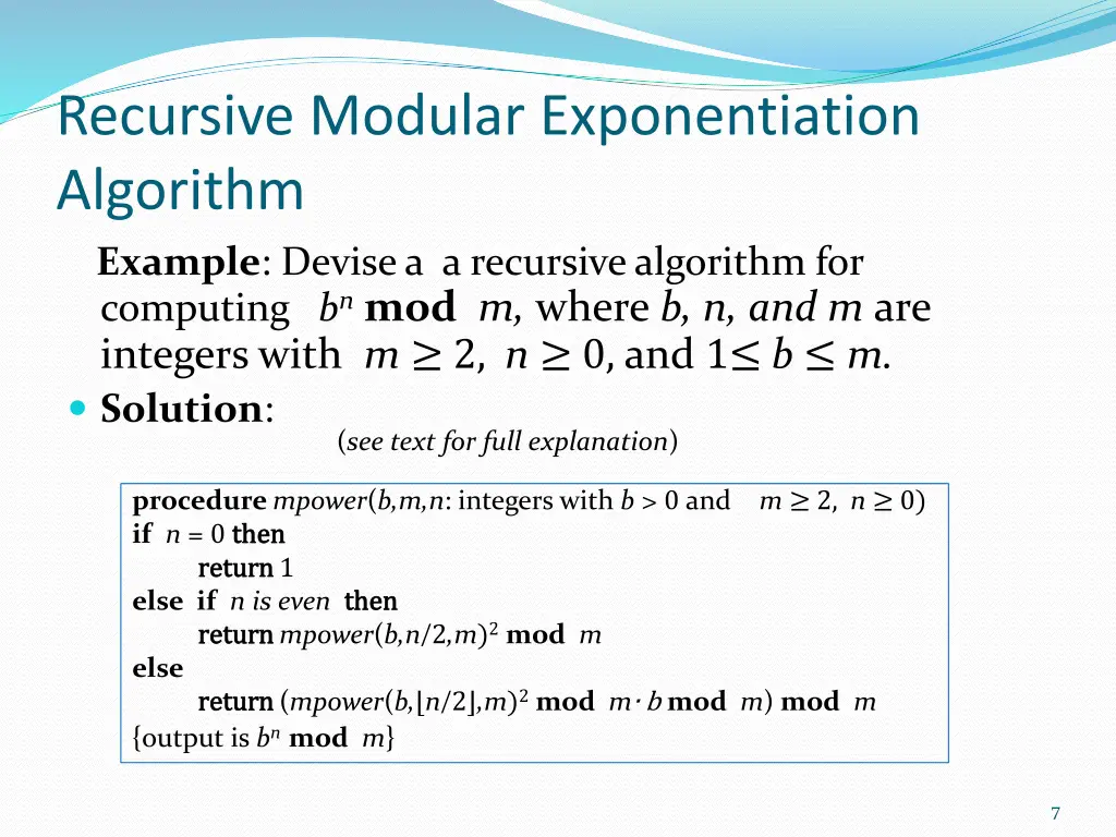 recursive modular exponentiation algorithm