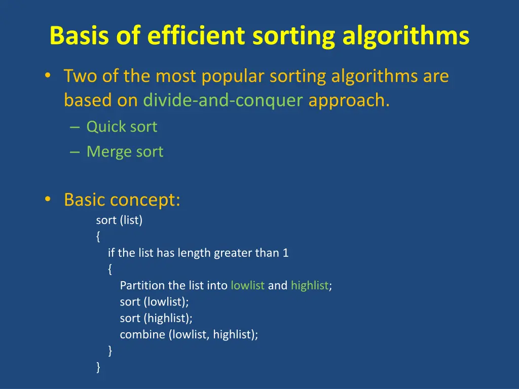 basis of efficient sorting algorithms