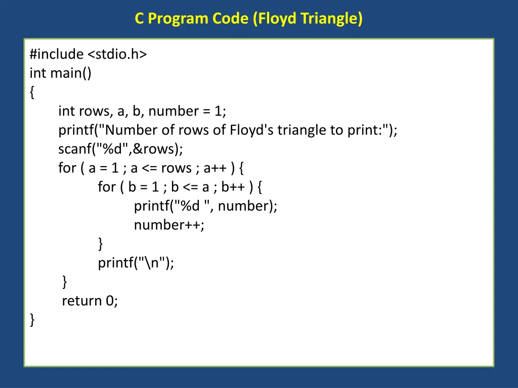 c program code floyd triangle