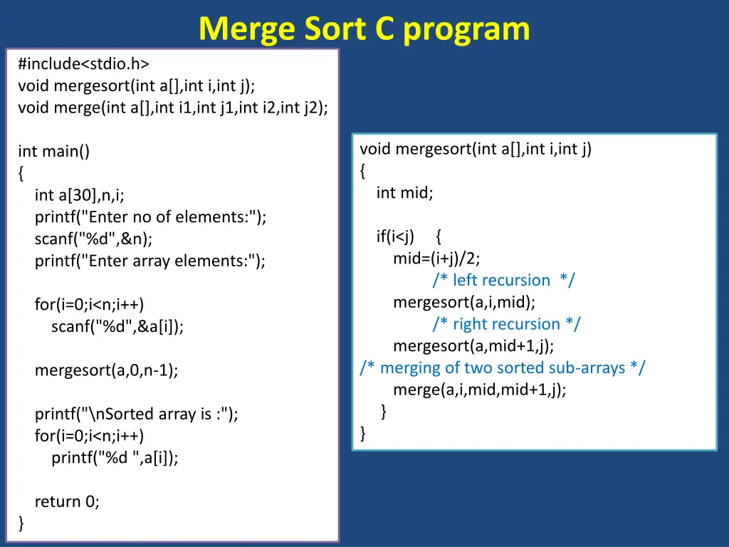 merge sort c program