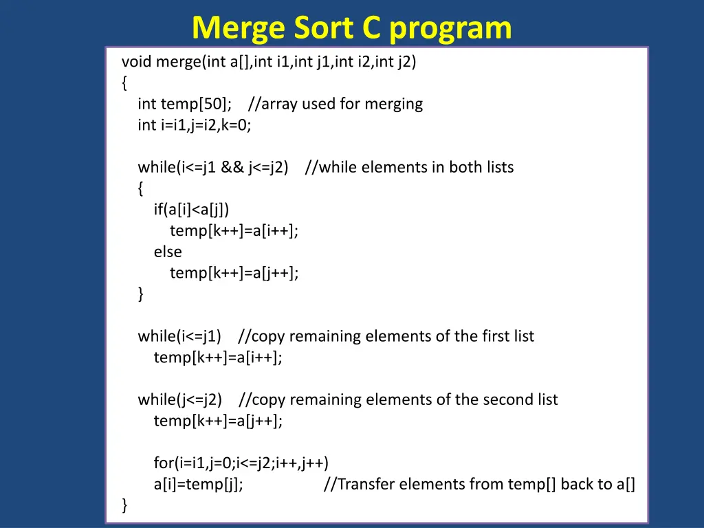 merge sort c program void merge