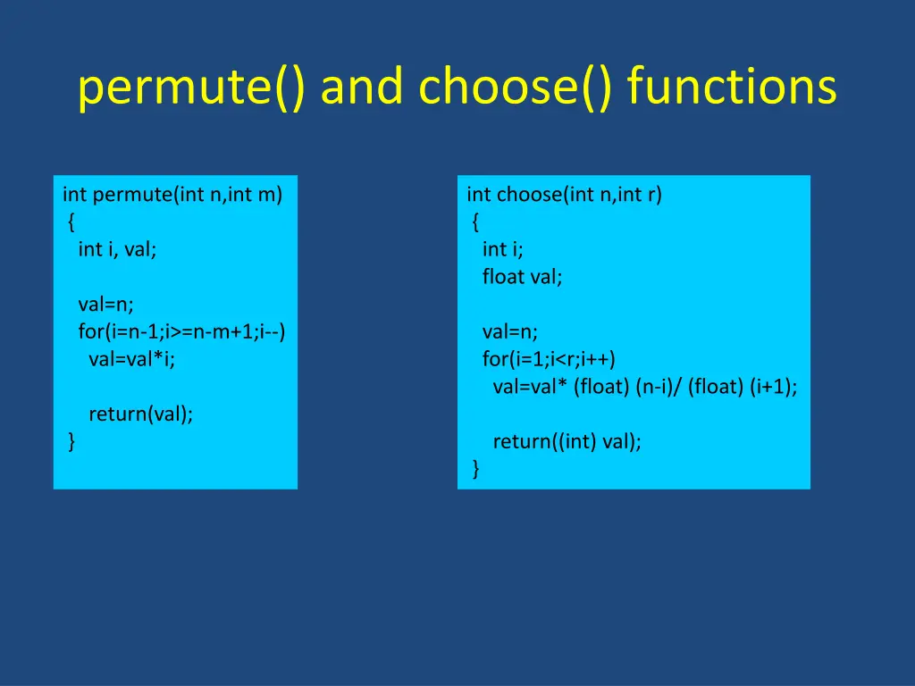 permute and choose functions