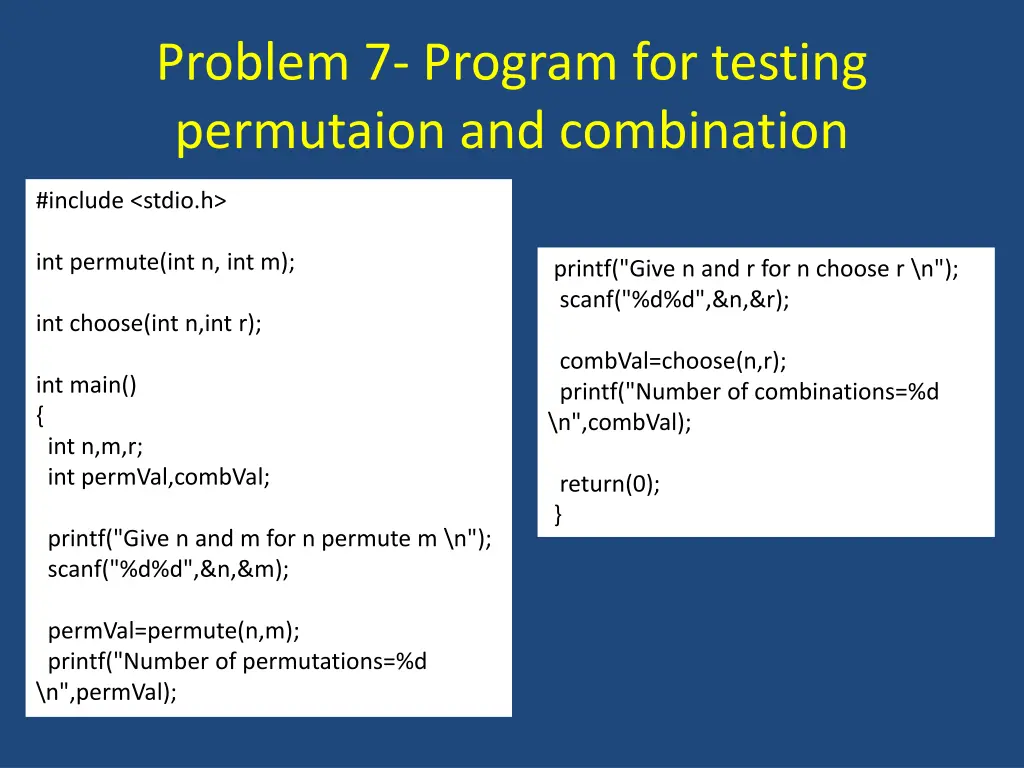 problem 7 program for testing permutaion