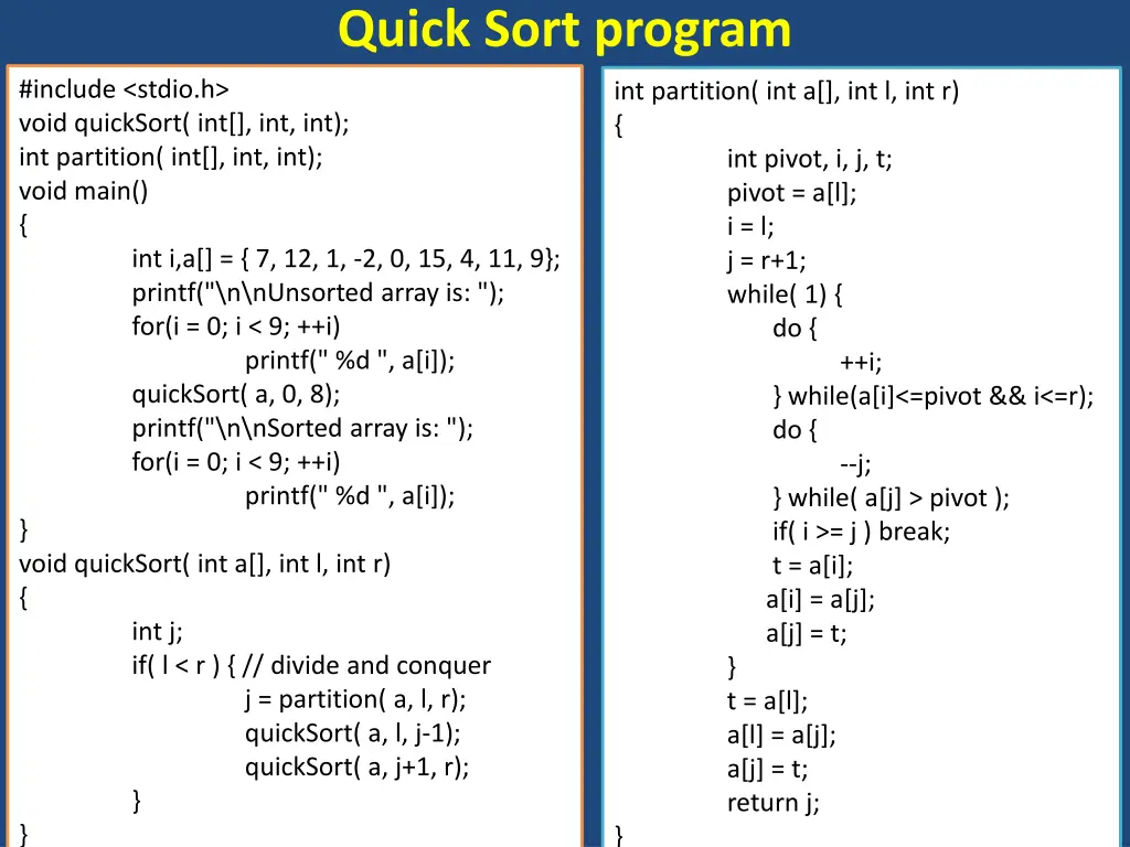 quick sort program