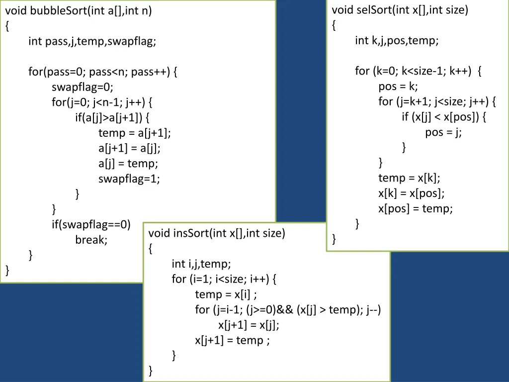 void selsort int x int size int k j pos temp