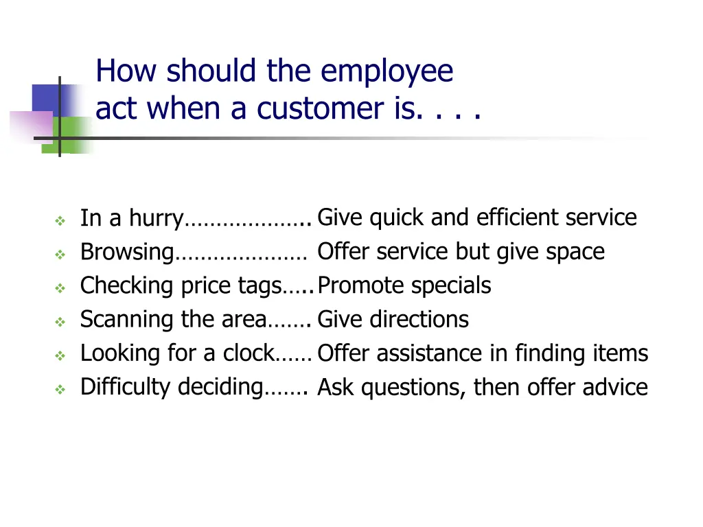 how should the employee act when a customer is