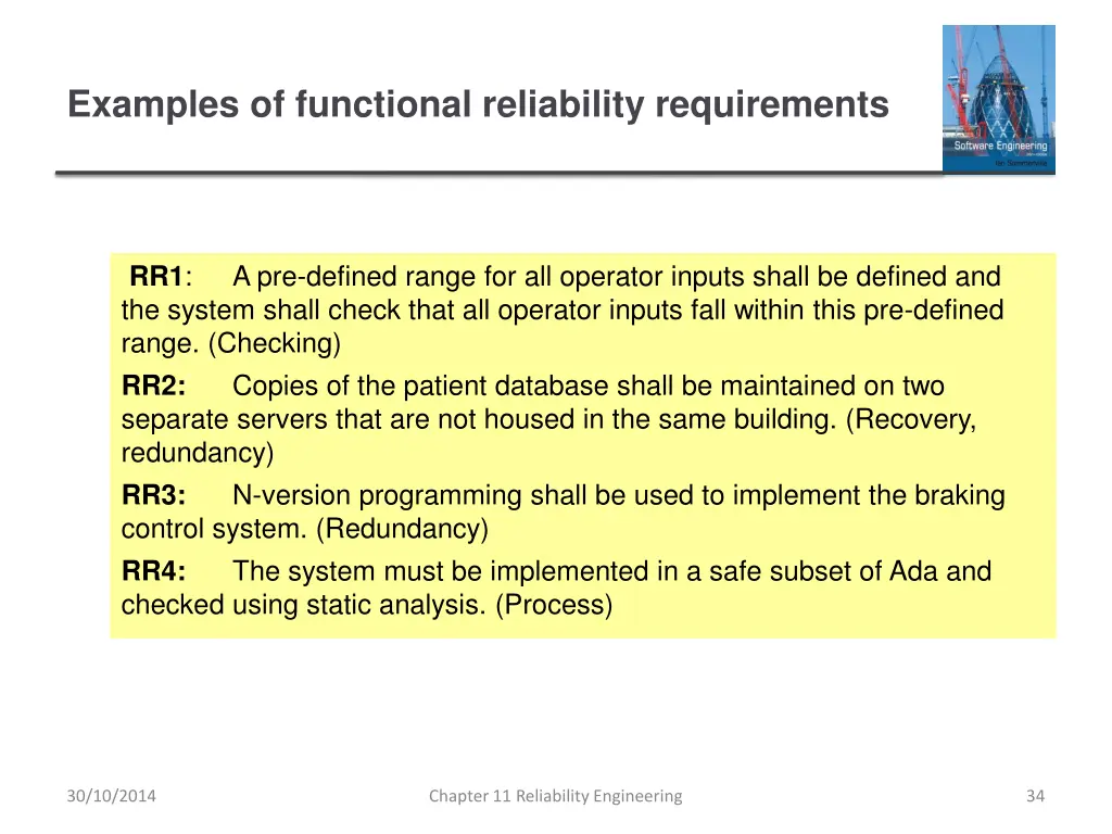 examples of functional reliability requirements