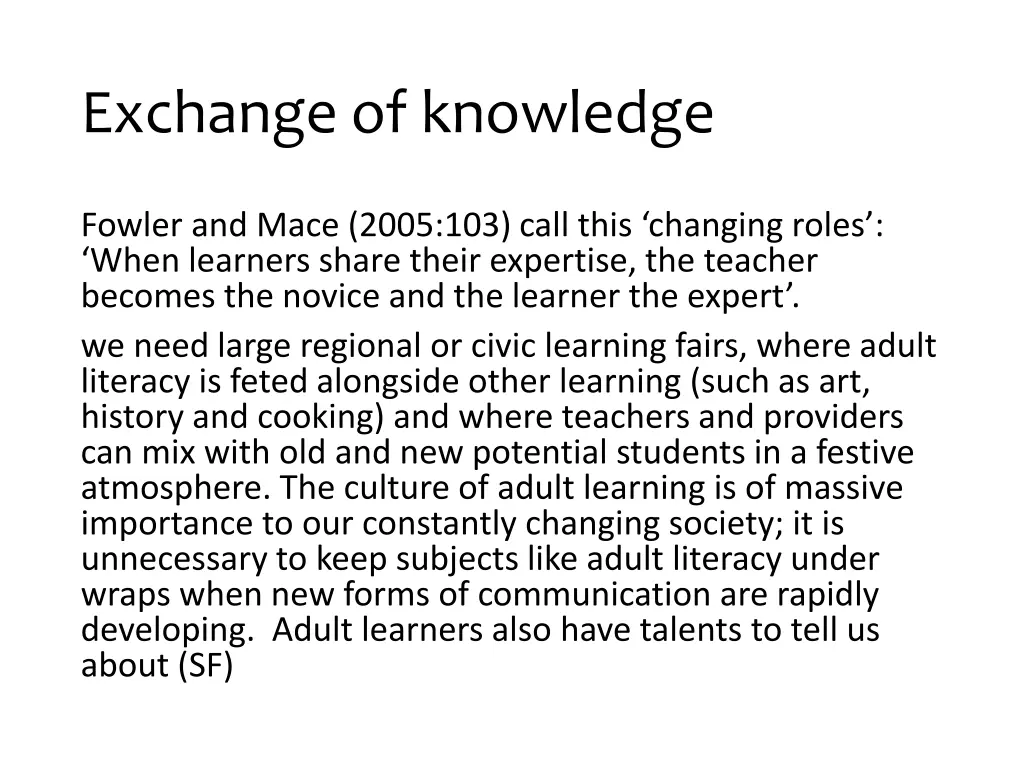 exchange of knowledge