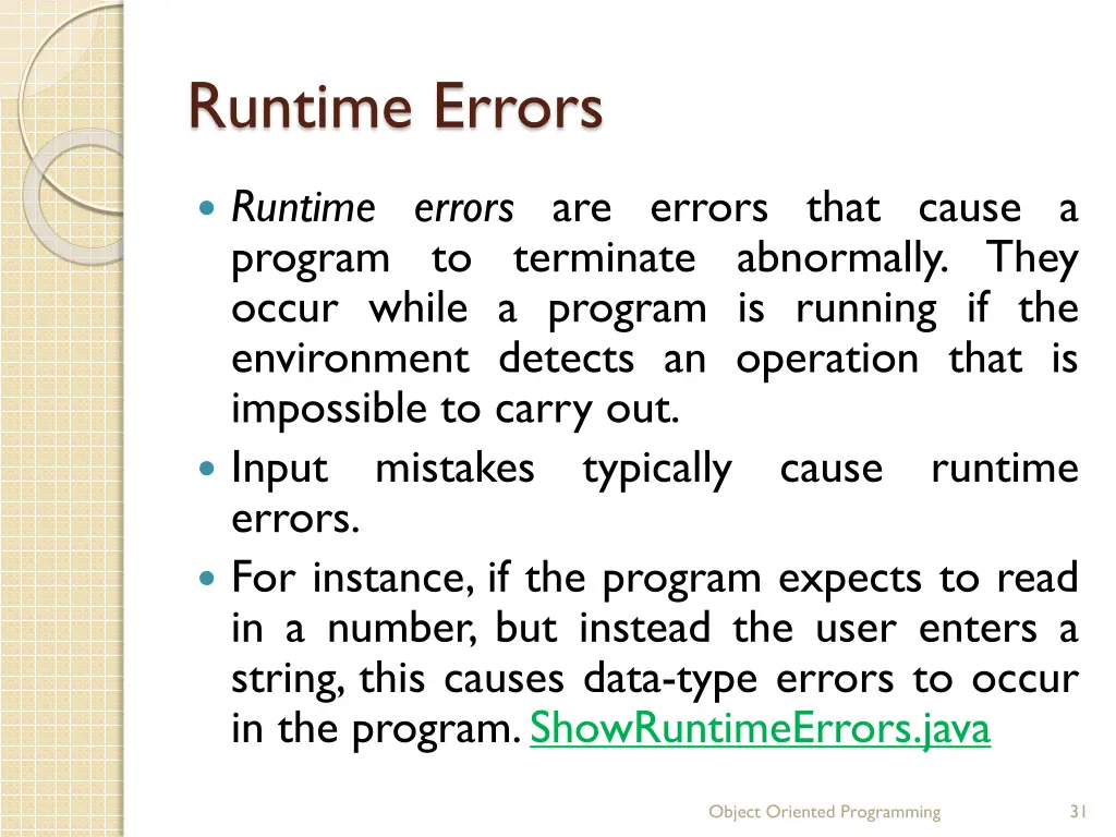 runtime errors