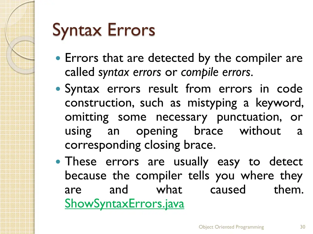 syntax errors