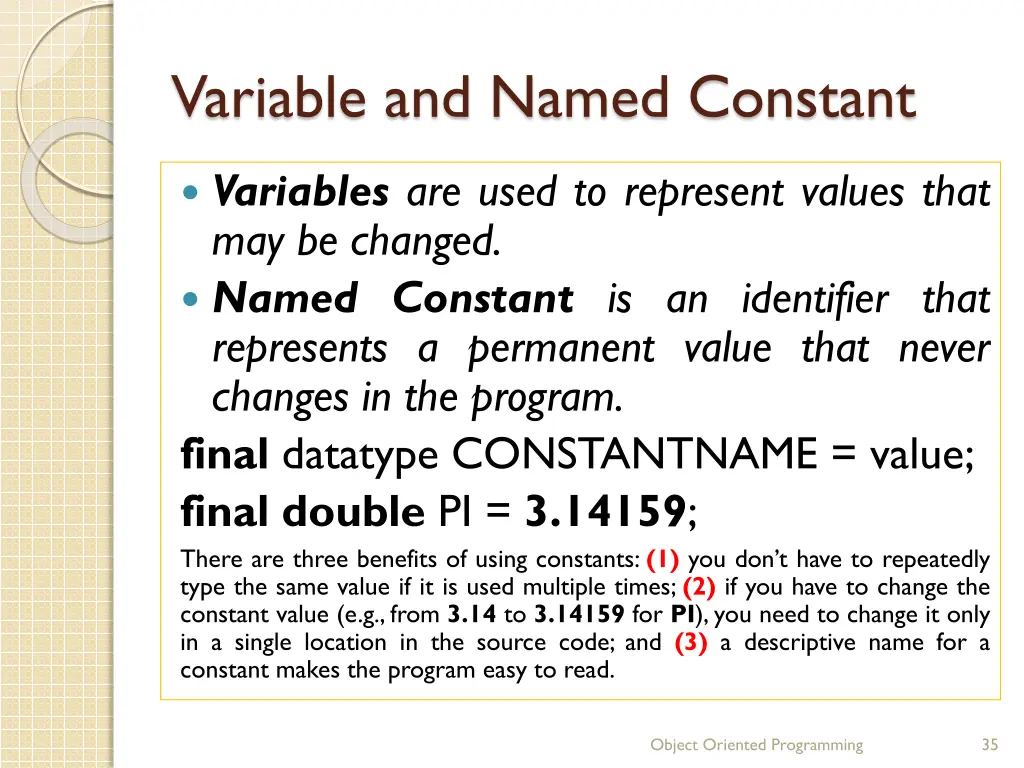 variable and named constant