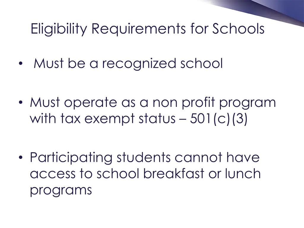 eligibility requirements for schools