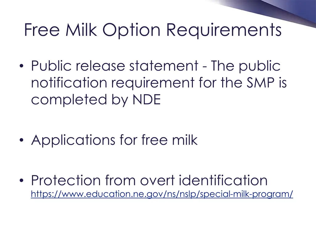 free milk option requirements