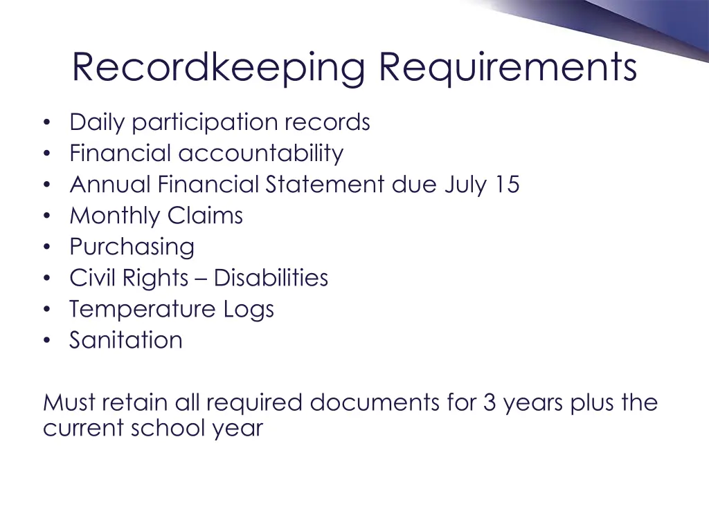 recordkeeping requirements