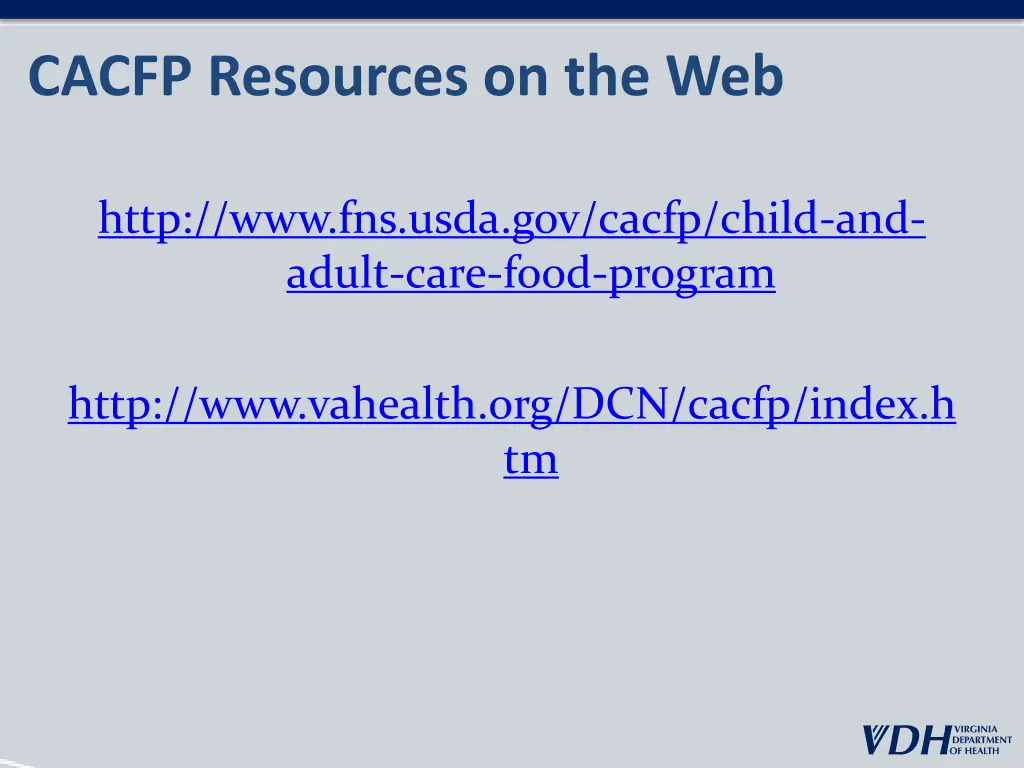 cacfp resources on the web