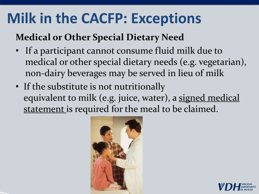 milk in the cacfp exceptions