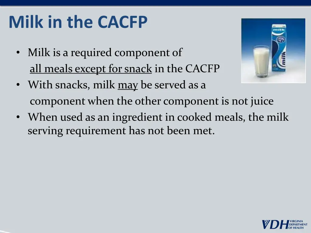 milk in the cacfp