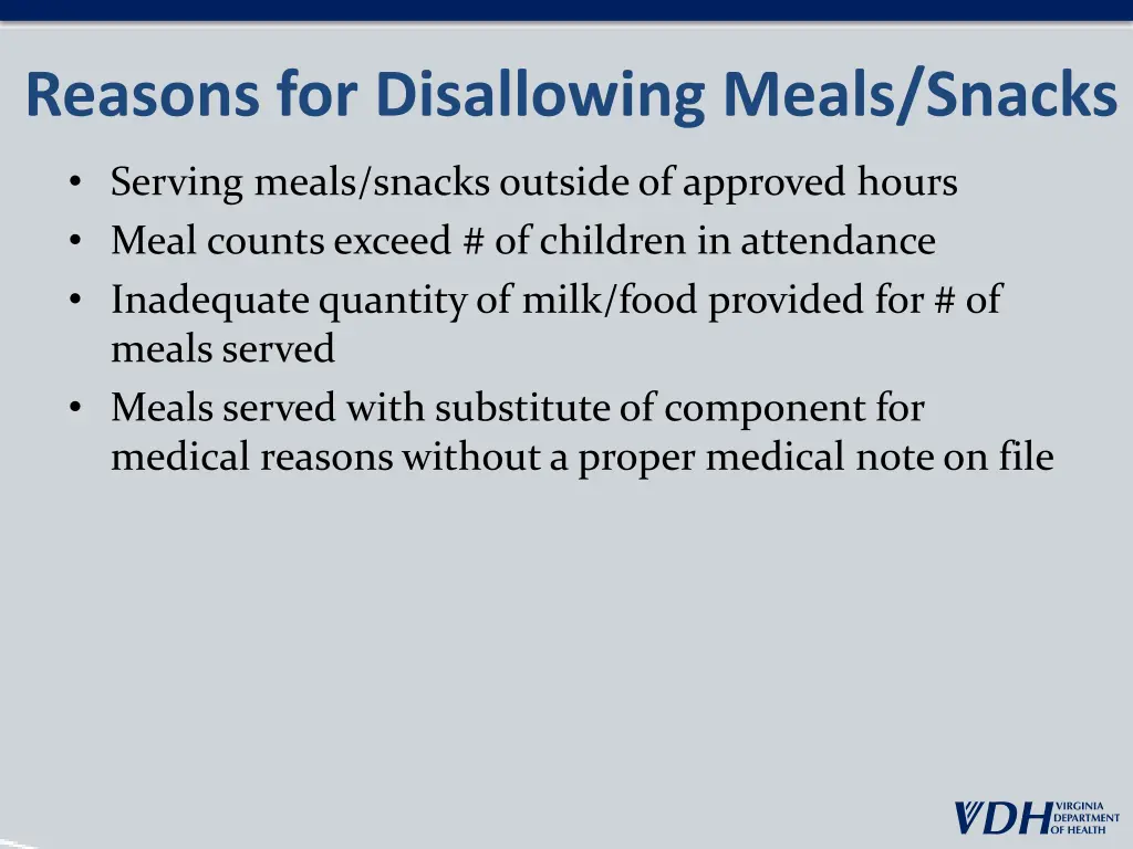 reasons for disallowing meals snacks 1